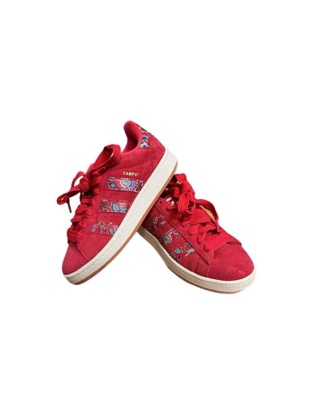 adidas Women's Red Campus Suede Sneakers with Patterned Stripes